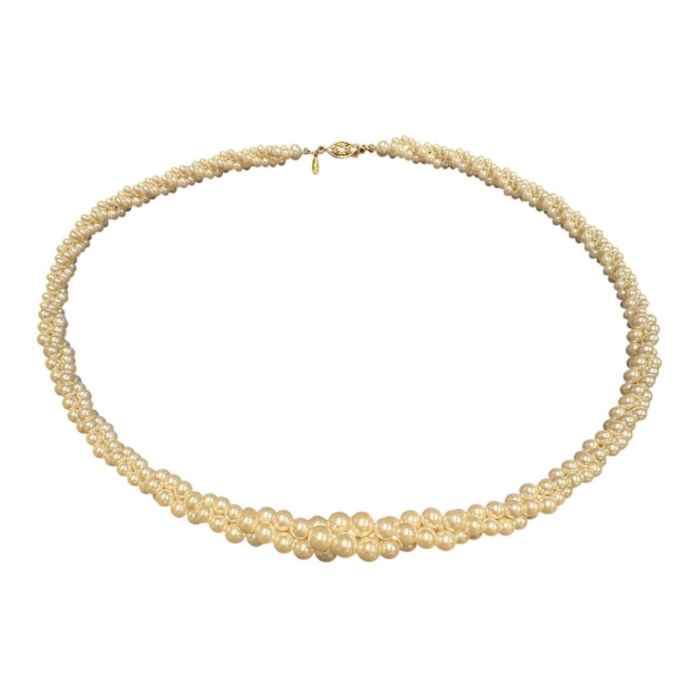 Napier Marked Vintage Faux Pearl Twist Double Graduated Strand Necklace 22” J12
